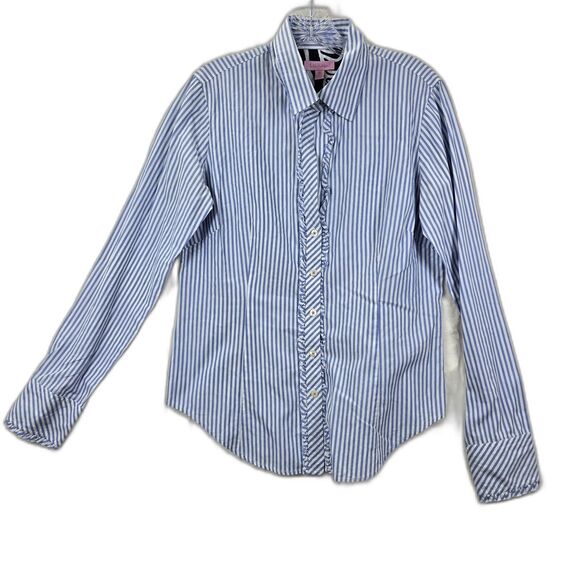 Lilly Pulitzer Tops - Lilly Pulitzer Women's Blue & White Striped Button Down Ruffle Shirt Size 10